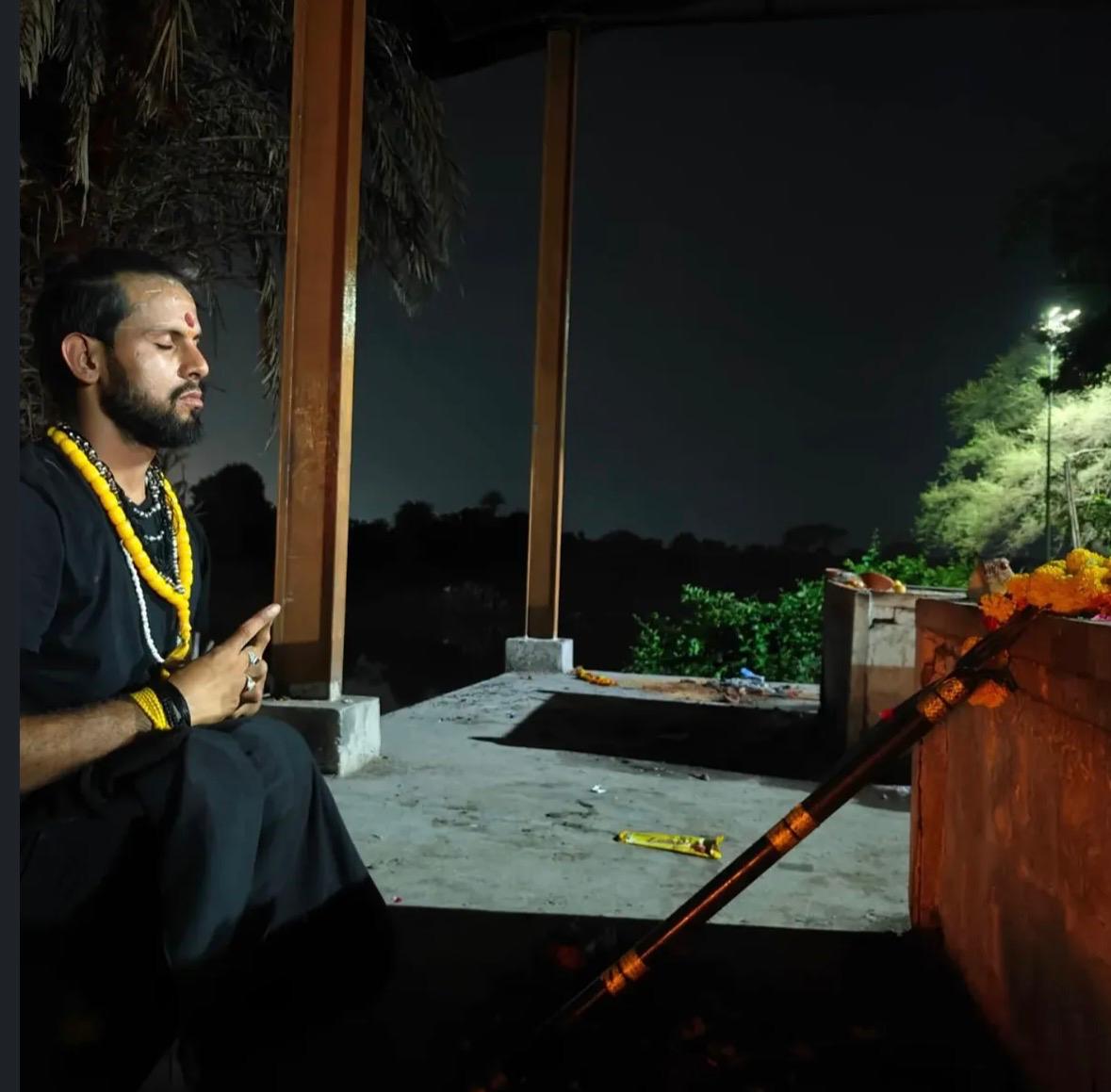 Acharya Gopal K. Sharma in prayer at a sacred fire